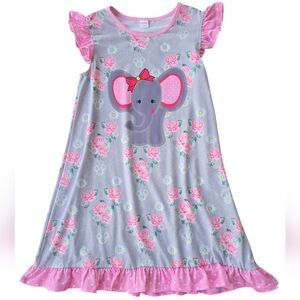 Penelope Plumm Pink/Gray Elephant/Floral Ruffle Dress Size 12